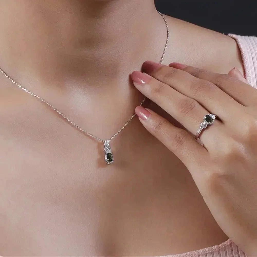 Premium Natural Chrome Tourmaline and Diamond Ring & Pendant Necklace Set
